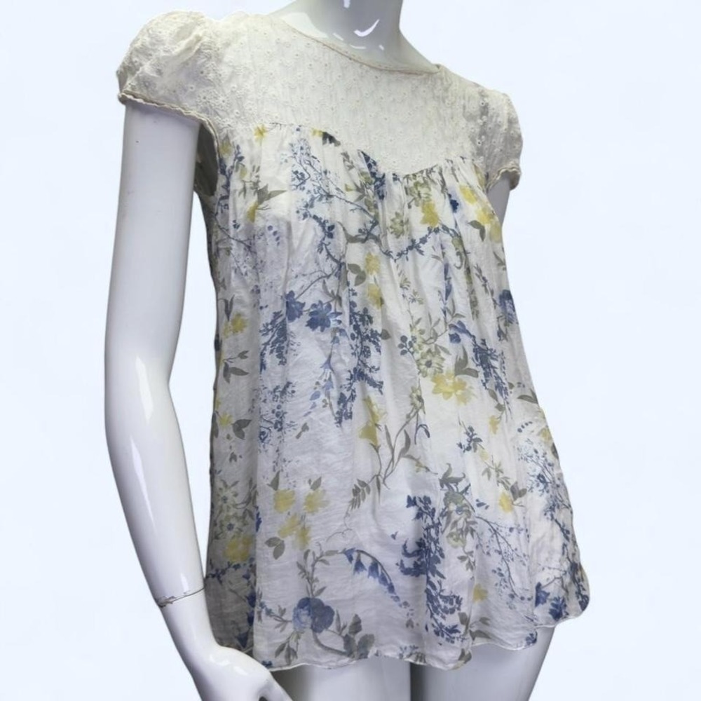 Italian made silk floral babydoll blouse‎ by Elena Baldi cotton eyelet lace